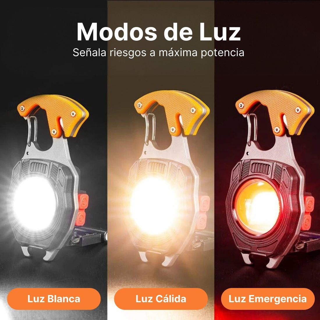 PowerLux® Herramienta Multiusos con Luz, Destornillador, Silbato, Encendedor, Cortador, Abridor