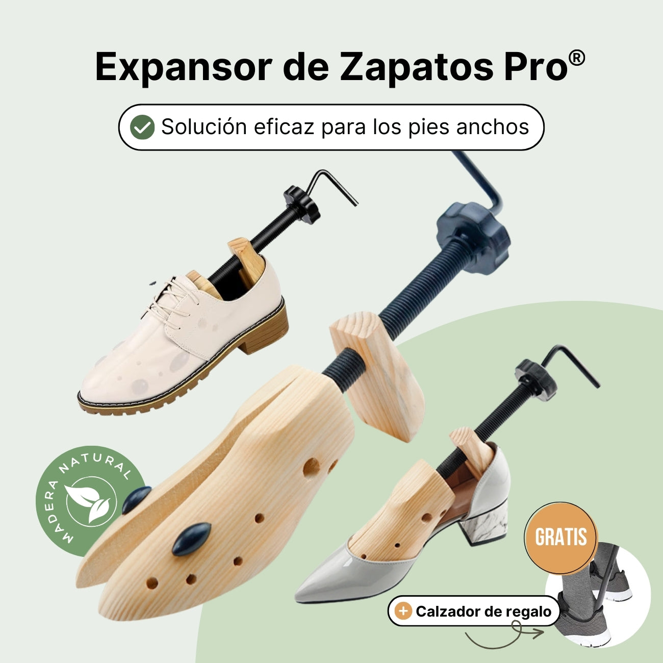 Expansor de Zapatos Pro® Pareja de 2 Piezas - Madera Natural