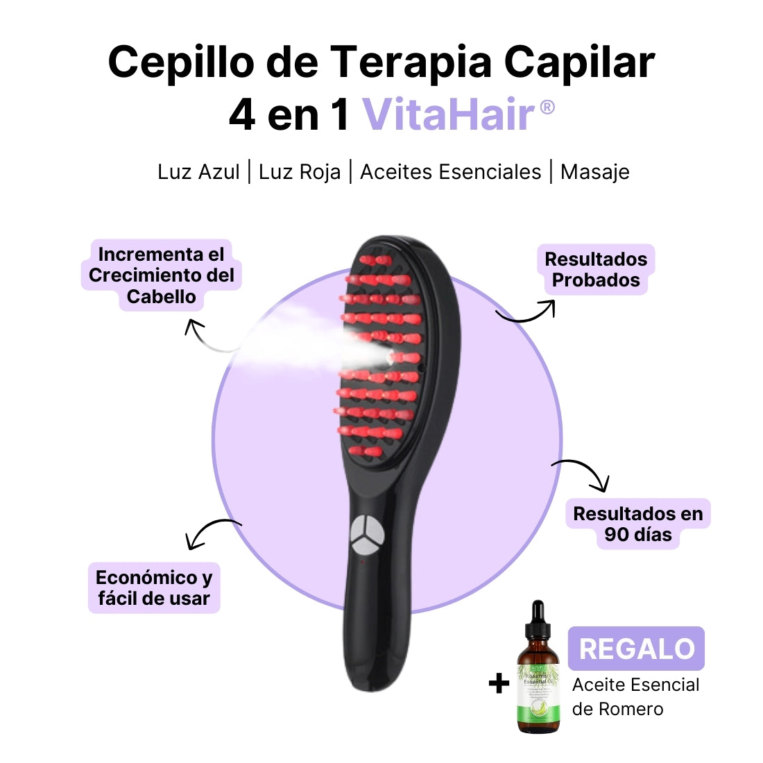 Cepillo de Terapia Capilar 4 en 1 VitaHair® - Estimula, Cuida y Repara Tu Cabello